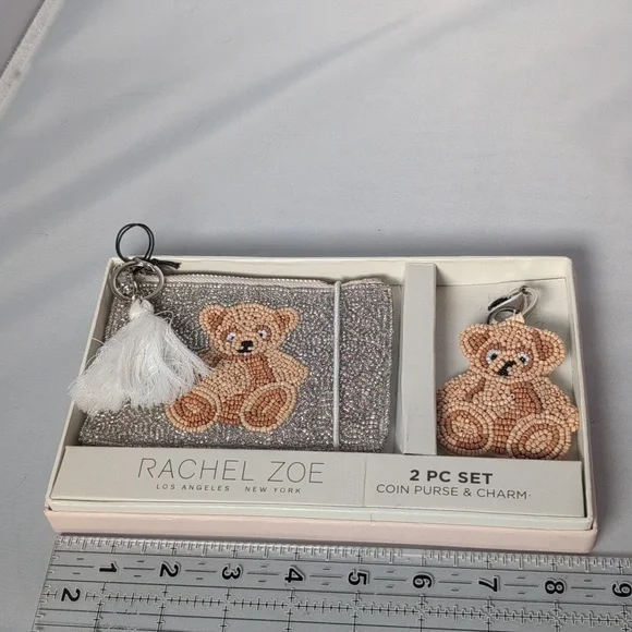 Rachel Zoe Beaded Teddy Bear 2 Piece Coin Purse & Bag Charm - Picture 7 of 7